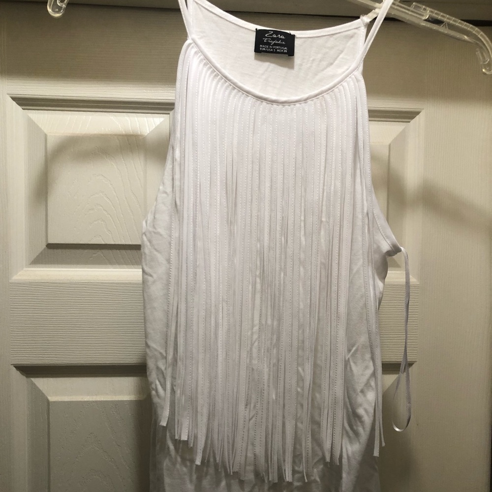 Zara White Tank Top Fringe